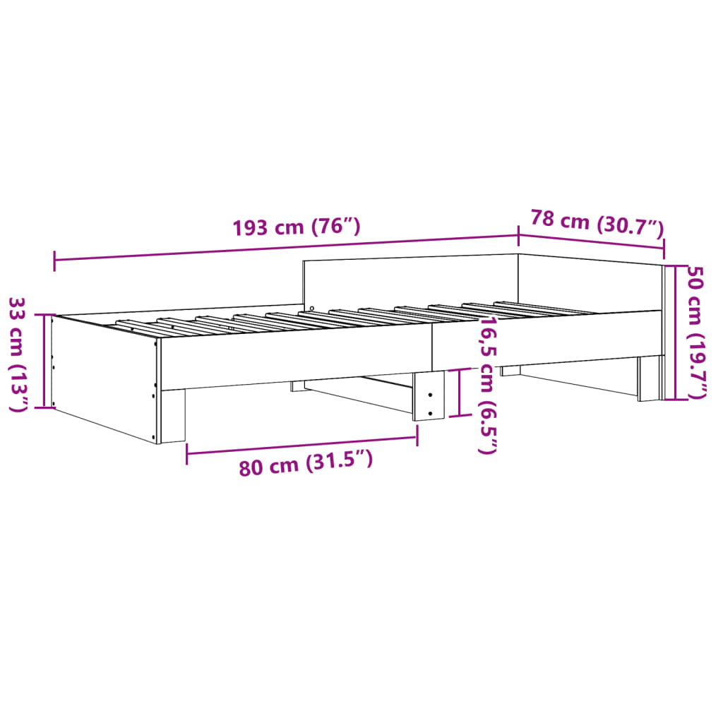 Bedframe bewerkt hout grijs sonoma eikenkleurig 75x190 cm is nu te koop bij PeponiXL, paradijselijk wonen!
