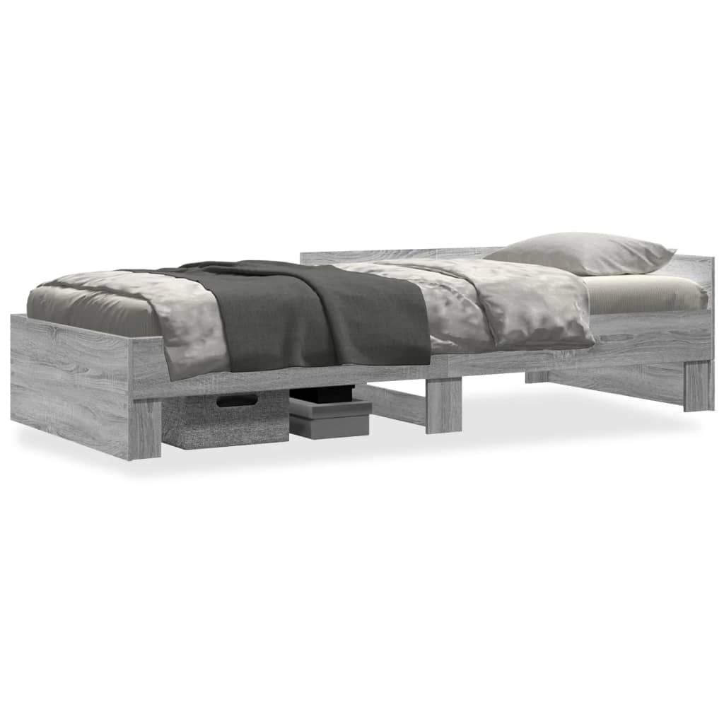 Bedframe bewerkt hout grijs sonoma eikenkleurig 75x190 cm is nu te koop bij PeponiXL, paradijselijk wonen!