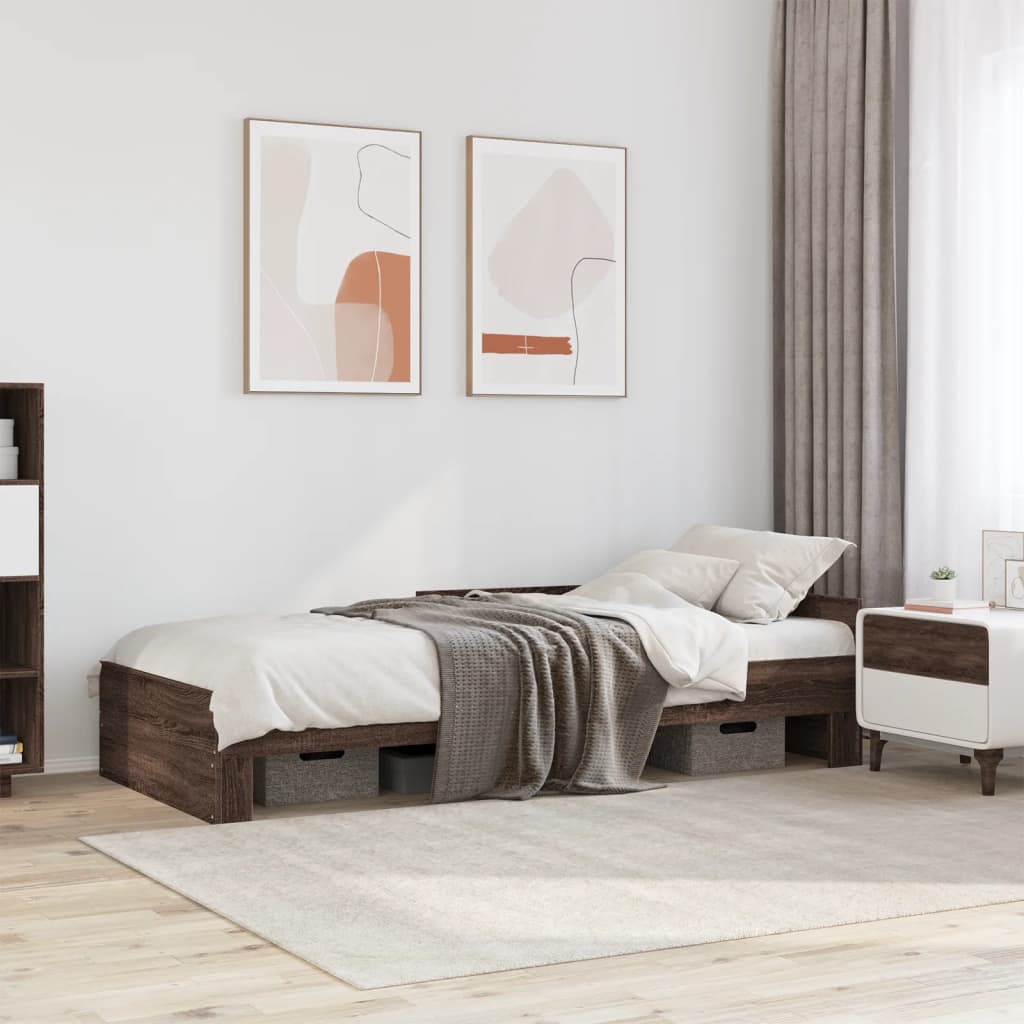 Bedframe zonder matras bewerkt hout bruin eikenkleur 75x190 cm is nu te koop bij PeponiXL, paradijselijk wonen!