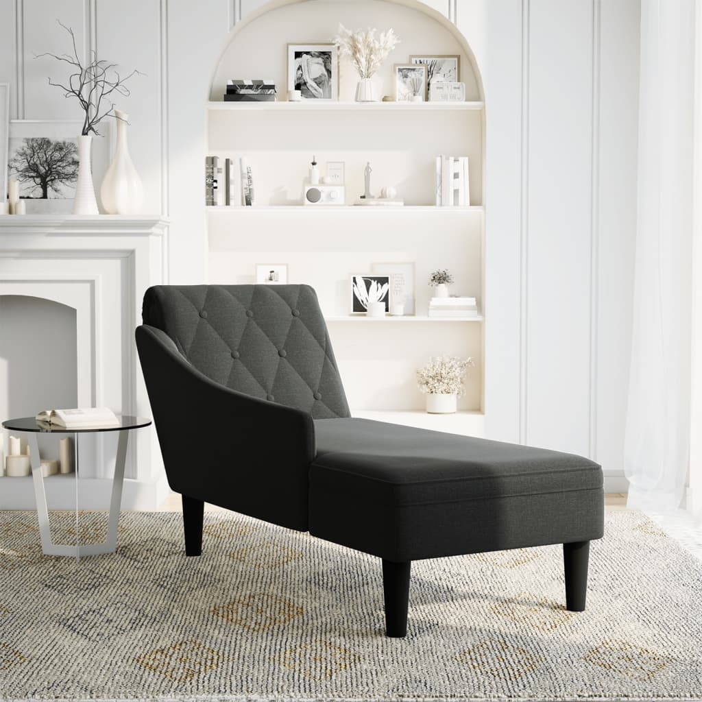 Chaise longue met kussen en rechterarmleuning stof zwart is nu te koop bij PeponiXL, paradijselijk wonen!