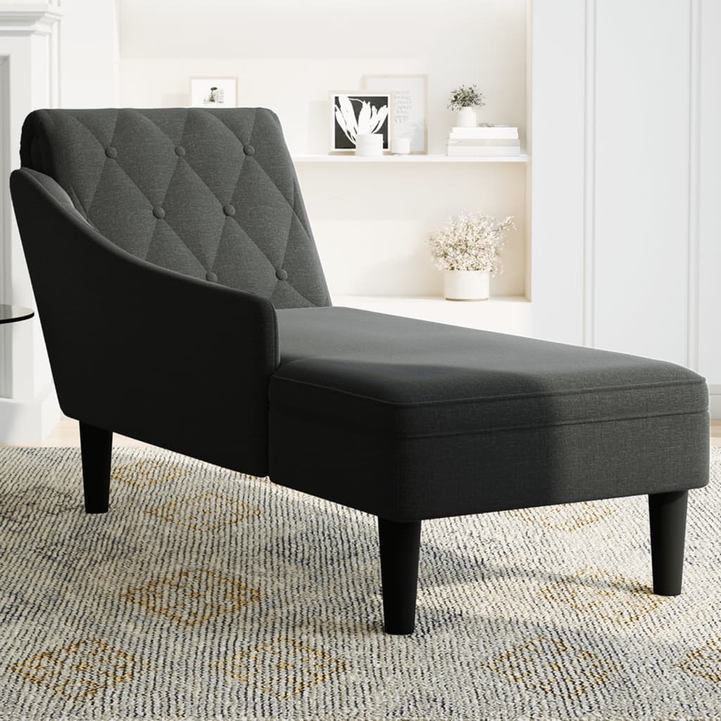 Chaise longue met kussen en rechterarmleuning stof zwart is nu te koop bij PeponiXL, paradijselijk wonen!