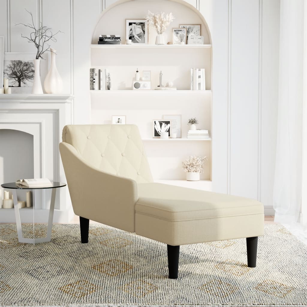 Chaise longue met kussen en rechterarmleuning stof crèmekleurig is nu te koop bij PeponiXL, paradijselijk wonen!