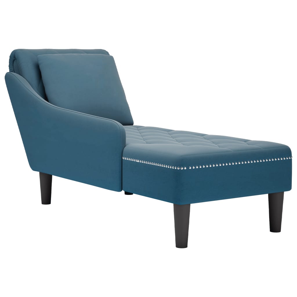 Chaise longue met kussen en rechterarmleuning fluweel blauw is nu te koop bij PeponiXL, paradijselijk wonen!