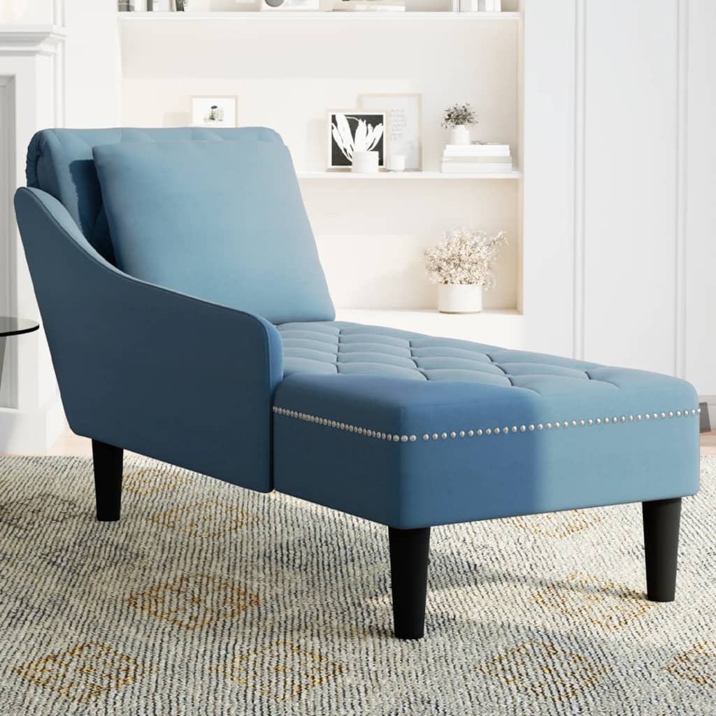 Chaise longue met kussen en rechterarmleuning fluweel blauw is nu te koop bij PeponiXL, paradijselijk wonen!