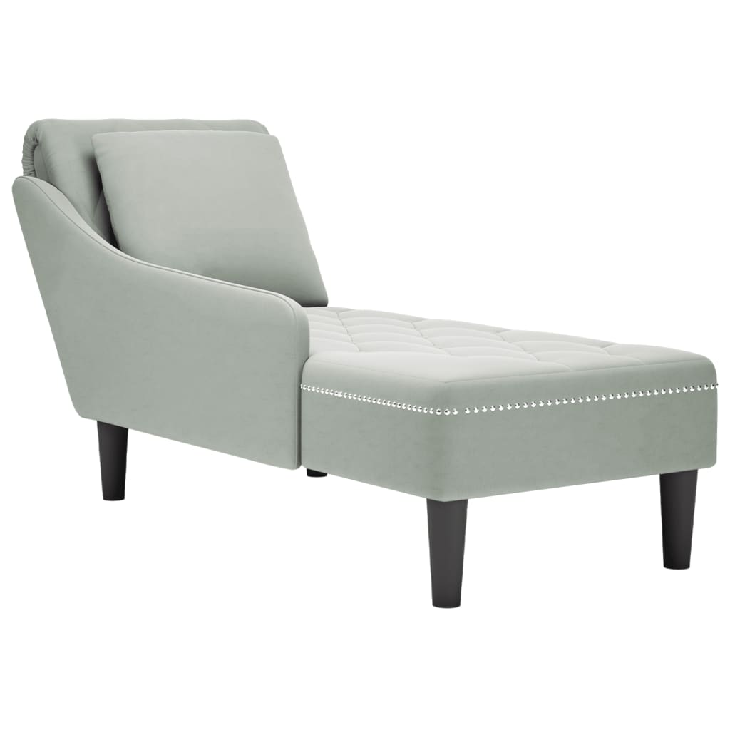 Chaise longue met kussen & rechterarmleuning fluweel lichtgrijs is nu te koop bij PeponiXL, paradijselijk wonen!