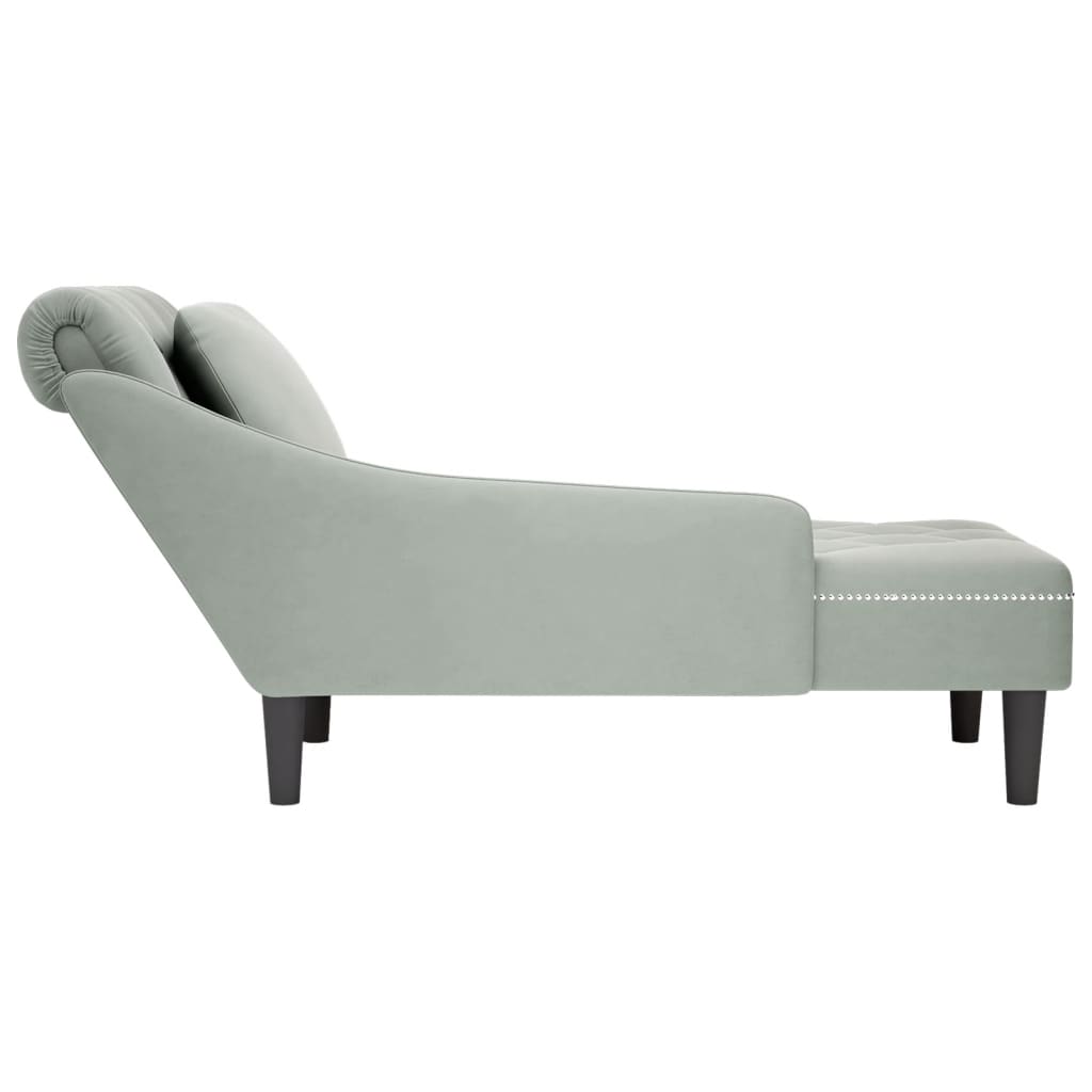 Chaise longue met kussen & rechterarmleuning fluweel lichtgrijs is nu te koop bij PeponiXL, paradijselijk wonen!