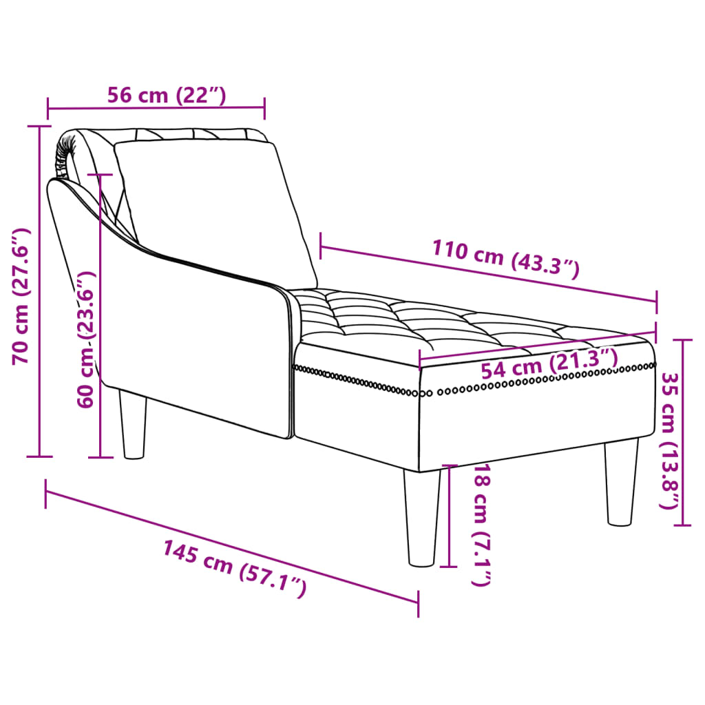 Chaise longue met kussen & rechterarmleuning fluweel lichtgrijs is nu te koop bij PeponiXL, paradijselijk wonen!