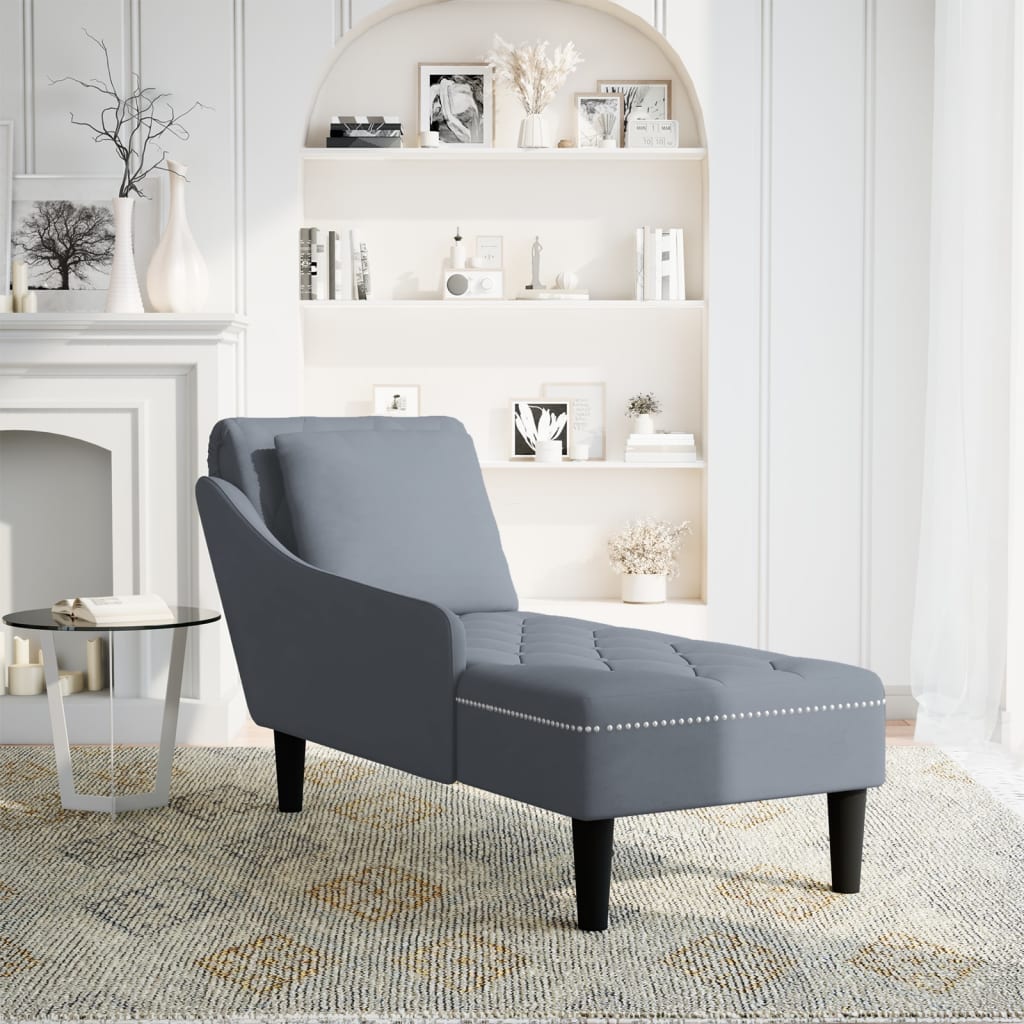 Chaise longue met kussen&rechterarmleuning fluweel donkergrijs is nu te koop bij PeponiXL, paradijselijk wonen!
