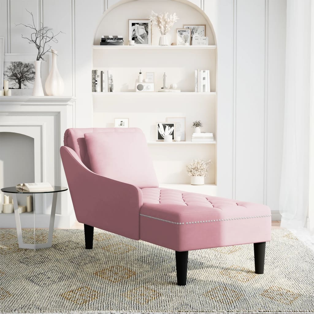 Chaise longue met kussen en rechterarmleuning fluweel roze is nu te koop bij PeponiXL, paradijselijk wonen!