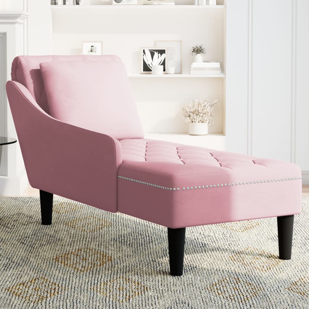 Chaise longue met kussen en rechterarmleuning fluweel roze is nu te koop bij PeponiXL, paradijselijk wonen!