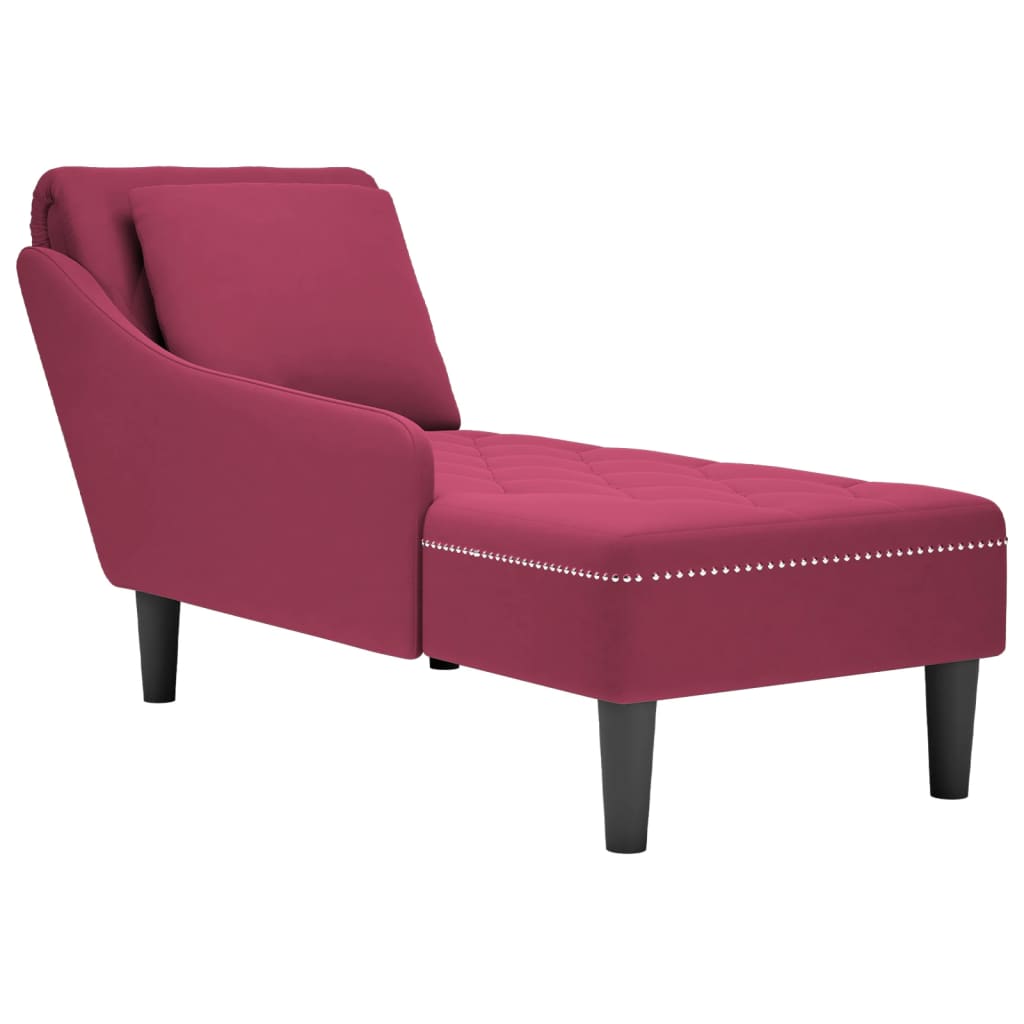 Chaise longue met kussen en rechterarmleuning fluweel wijnrood is nu te koop bij PeponiXL, paradijselijk wonen!