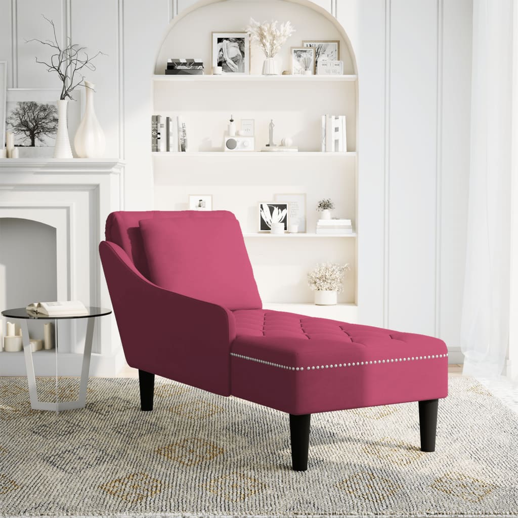 Chaise longue met kussen en rechterarmleuning fluweel wijnrood is nu te koop bij PeponiXL, paradijselijk wonen!