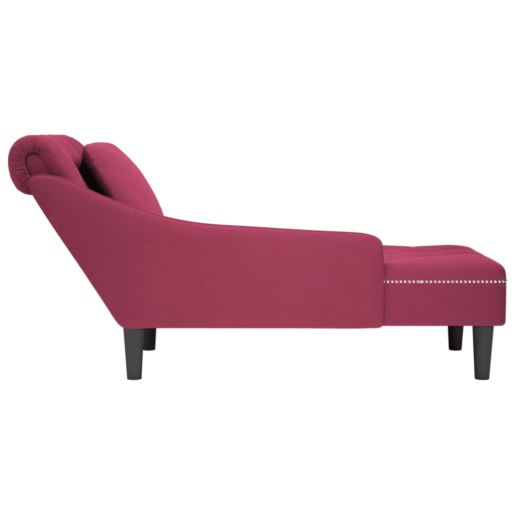 Chaise longue met kussen en rechterarmleuning fluweel wijnrood is nu te koop bij PeponiXL, paradijselijk wonen!