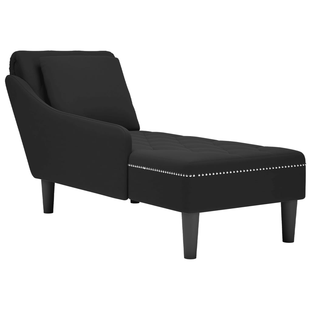 Chaise longue met kussen en rechterarmleuning fluweel zwart is nu te koop bij PeponiXL, paradijselijk wonen!