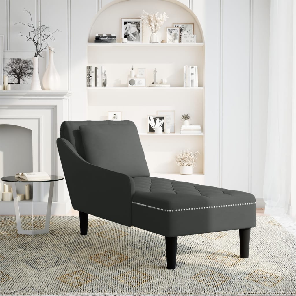 Chaise longue met kussen en rechterarmleuning fluweel zwart is nu te koop bij PeponiXL, paradijselijk wonen!