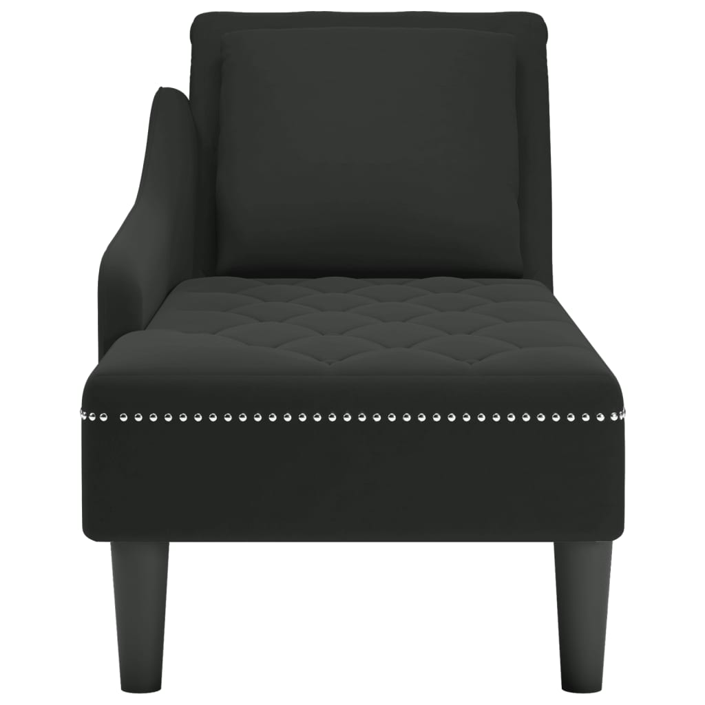 Chaise longue met kussen en rechterarmleuning fluweel zwart is nu te koop bij PeponiXL, paradijselijk wonen!