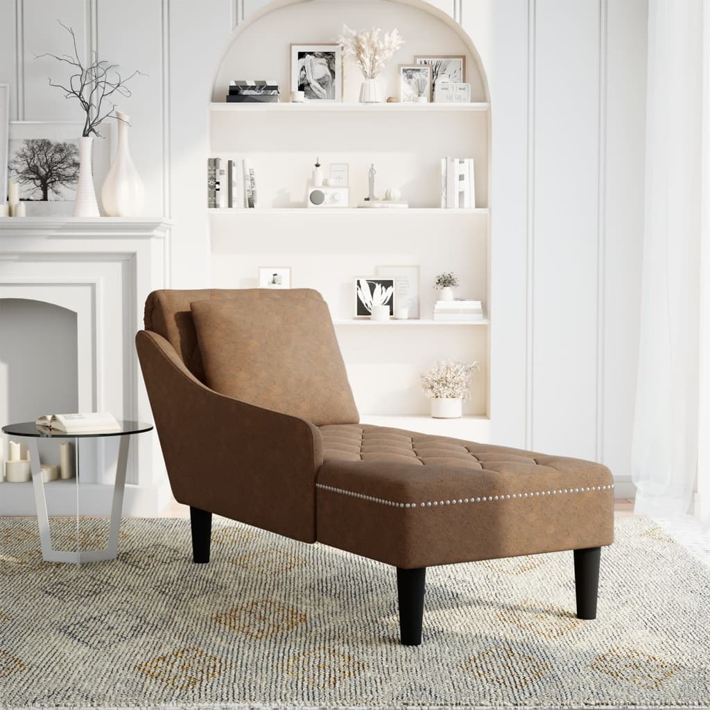 Chaise longue met kussen en rechterarmleuning kunstleer bruin is nu te koop bij PeponiXL, paradijselijk wonen!