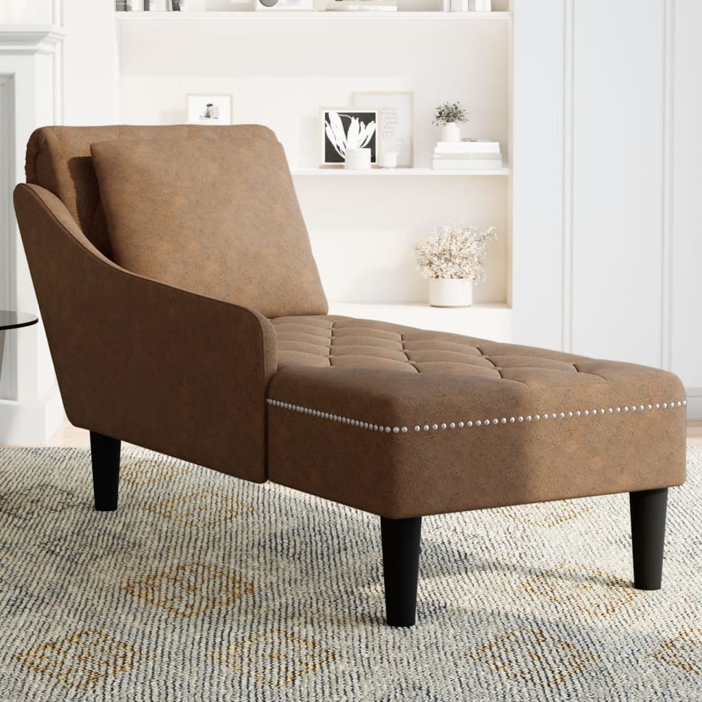 Chaise longue met kussen en rechterarmleuning kunstleer bruin is nu te koop bij PeponiXL, paradijselijk wonen!