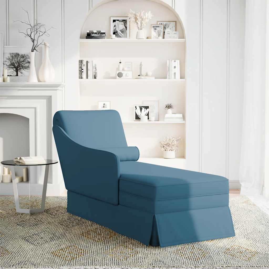 Chaise longue met bolster en rechterarmleuning fluweel blauw is nu te koop bij PeponiXL, paradijselijk wonen!