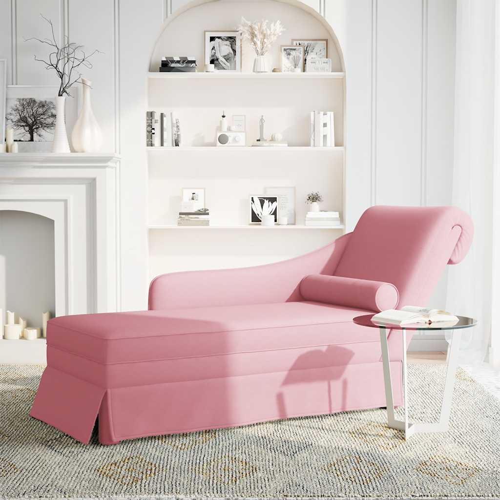 Chaise longue met bolster en rechterarmleuning fluweel roze is nu te koop bij PeponiXL, paradijselijk wonen!
