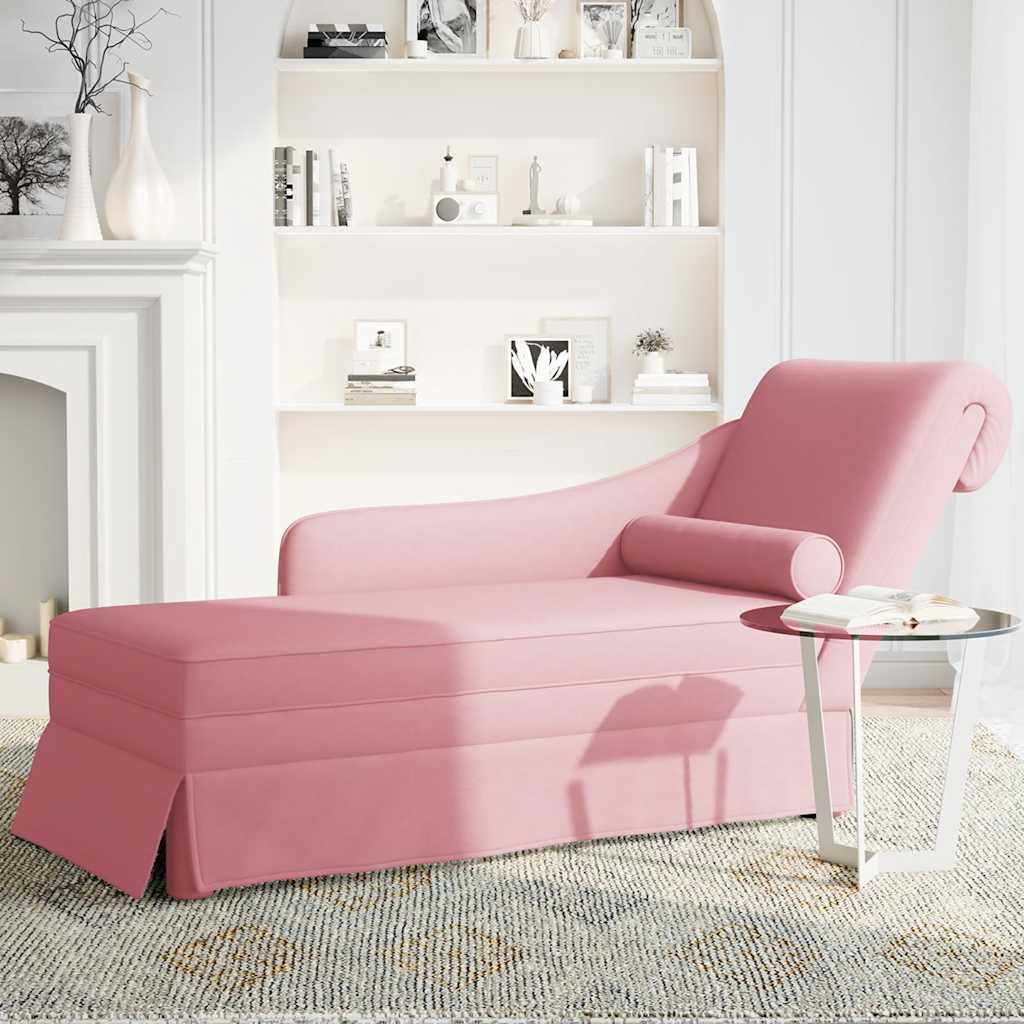 Chaise longue met bolster en rechterarmleuning fluweel roze is nu te koop bij PeponiXL, paradijselijk wonen!