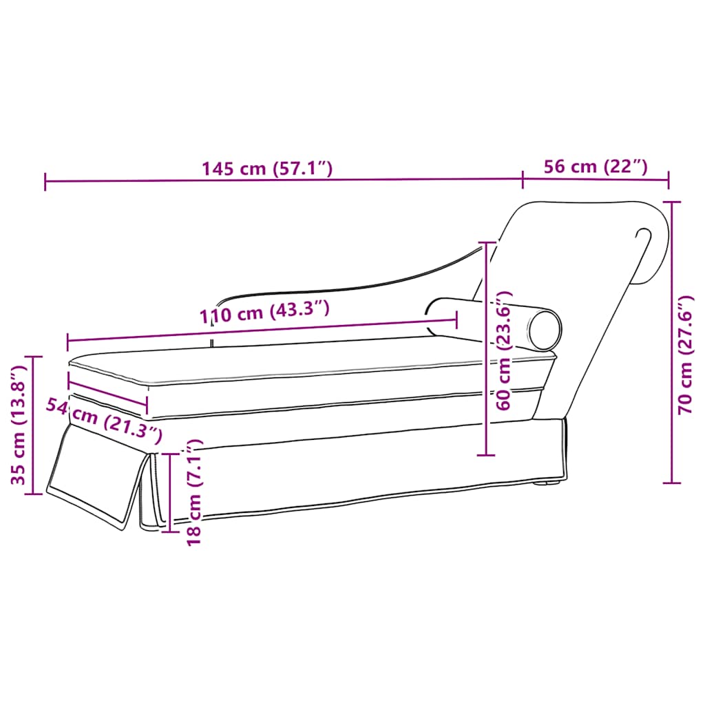 Chaise longue met bolster en rechterarmleuning fluweel roze is nu te koop bij PeponiXL, paradijselijk wonen!