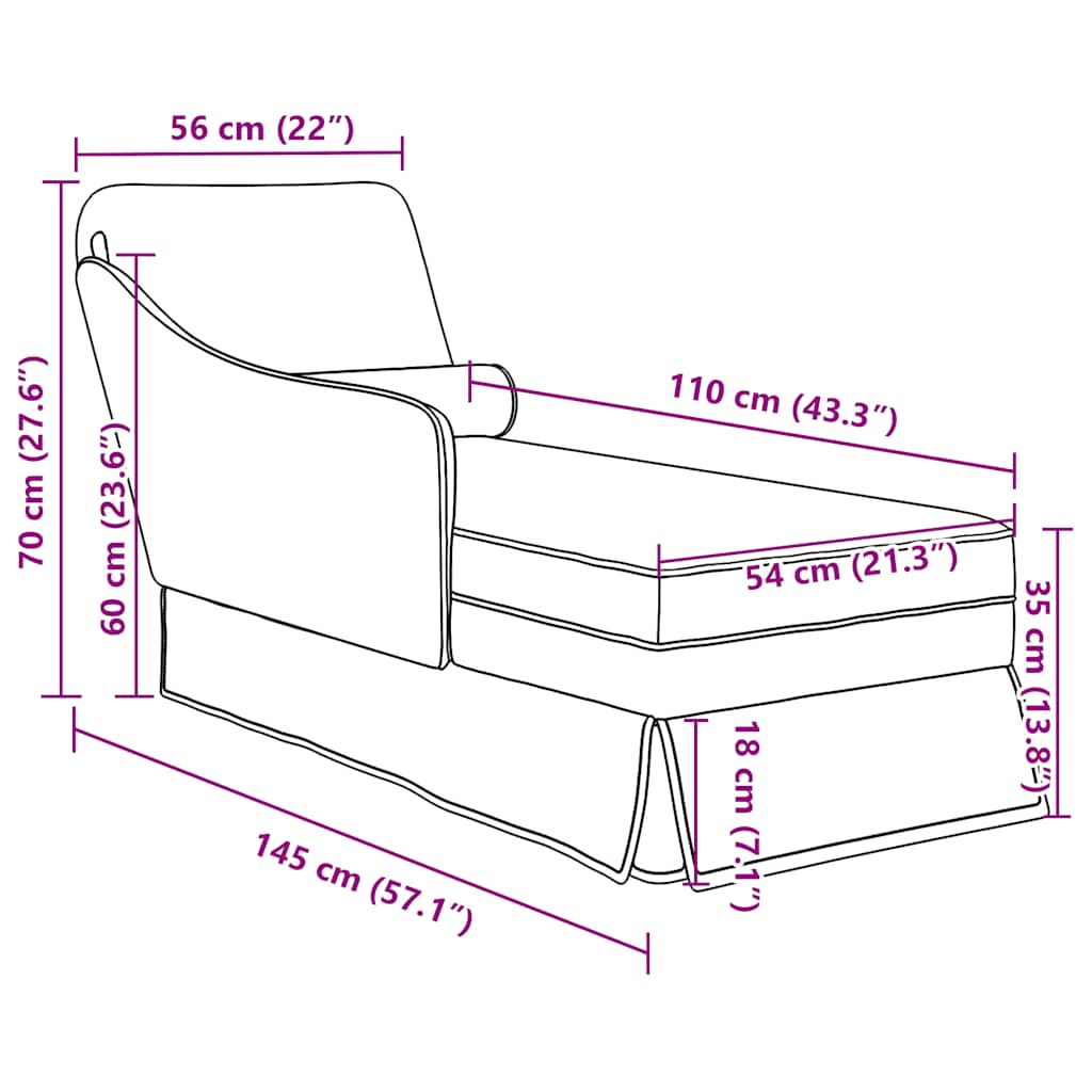 Chaise longue met bolster en rechterarmleuning fluweel wijnrood is nu te koop bij PeponiXL, paradijselijk wonen!