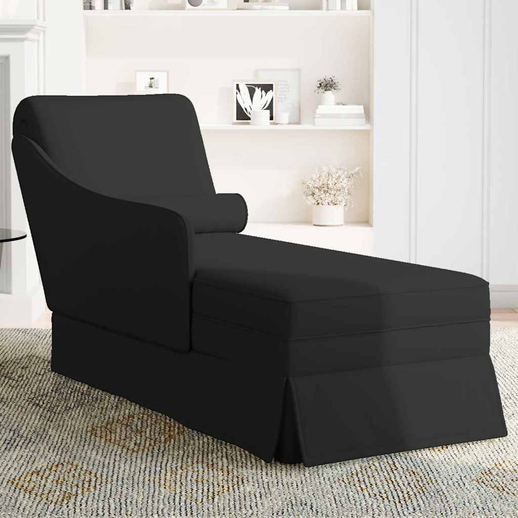 Chaise longue met bolster en rechterarmleuning fluweel zwart is nu te koop bij PeponiXL, paradijselijk wonen!