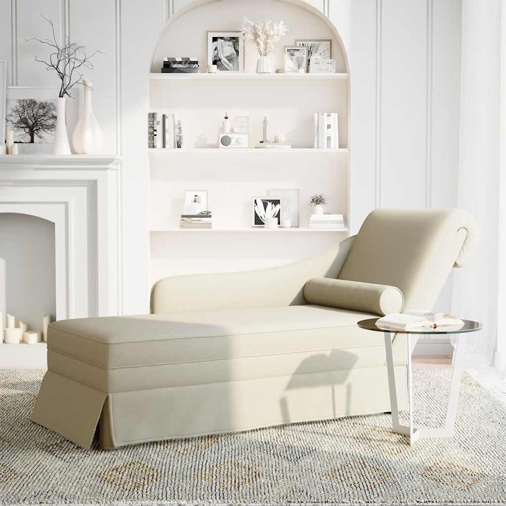Chaise longue met bolster en rechterarmleuning fluweel crème is nu te koop bij PeponiXL, paradijselijk wonen!