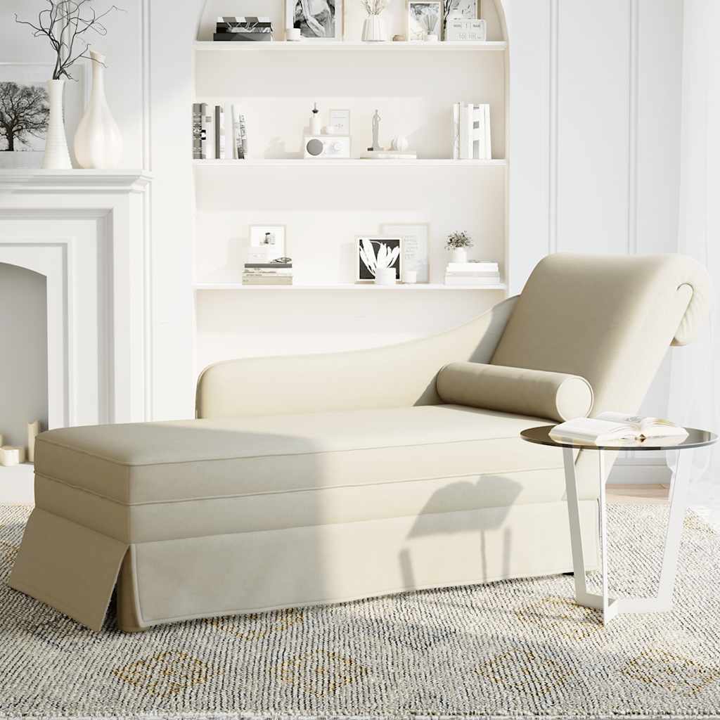 Chaise longue met bolster en rechterarmleuning fluweel crème is nu te koop bij PeponiXL, paradijselijk wonen!