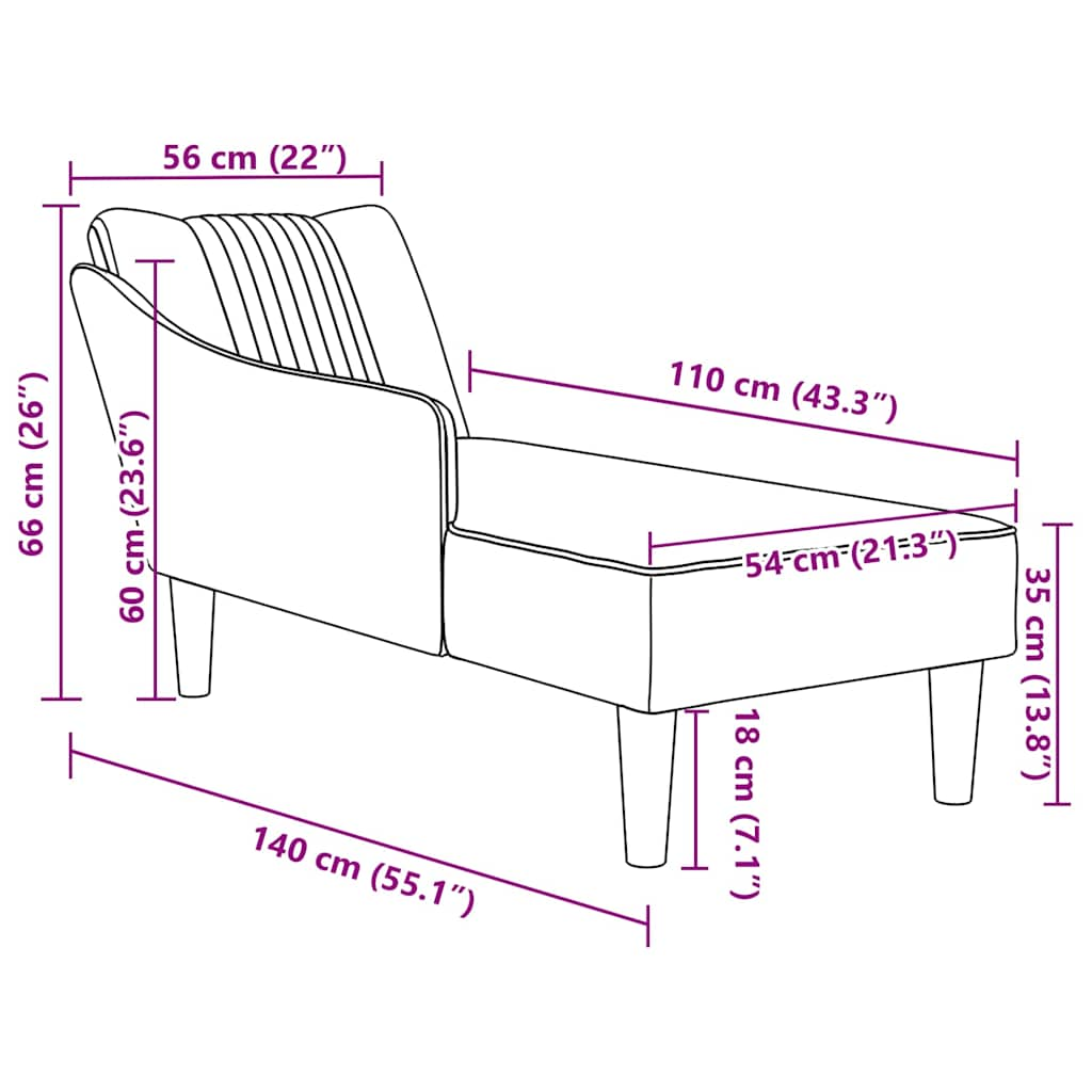 Chaise longue met rechterarmleuning fluweel lichtgrijs is nu te koop bij PeponiXL, paradijselijk wonen!