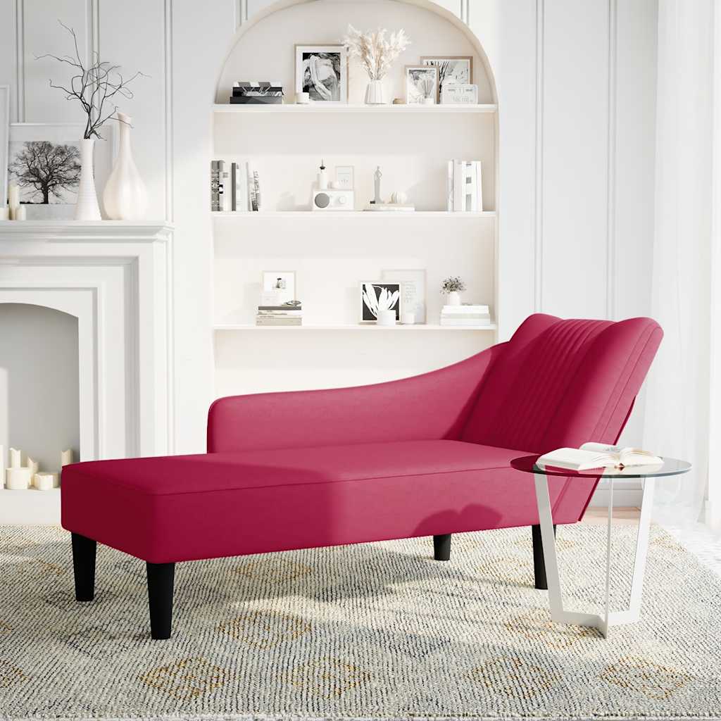 Chaise longue met rechterarmleuning fluweel wijnrood is nu te koop bij PeponiXL, paradijselijk wonen!