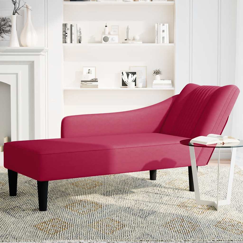Chaise longue met rechterarmleuning fluweel wijnrood is nu te koop bij PeponiXL, paradijselijk wonen!