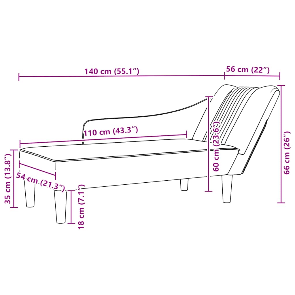 Chaise longue met rechterarmleuning stof crèmekleurig is nu te koop bij PeponiXL, paradijselijk wonen!
