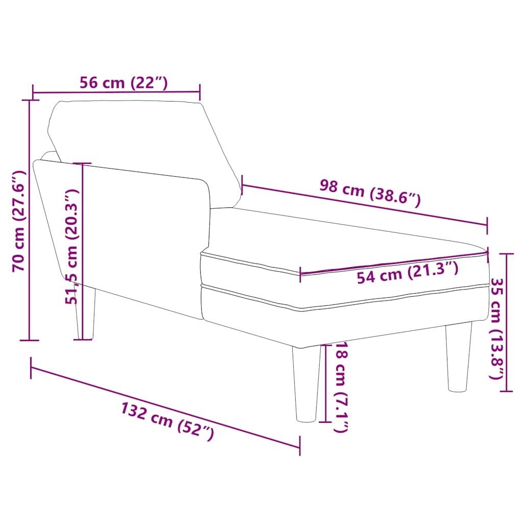 Chaise longue met kussen & rechterarmleuning fluweel lichtgrijs is nu te koop bij PeponiXL, paradijselijk wonen!