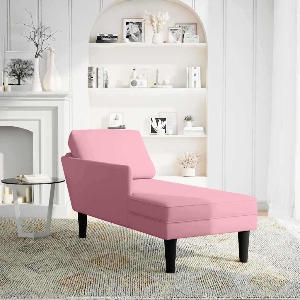 Chaise longue met kussen en rechterarmleuning fluweel roze is nu te koop bij PeponiXL, paradijselijk wonen!