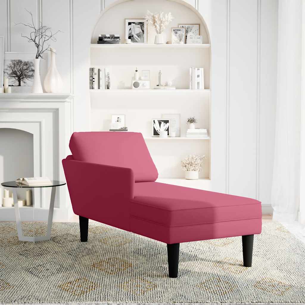 Chaise longue met kussen en rechterarmleuning fluweel wijnrood is nu te koop bij PeponiXL, paradijselijk wonen!