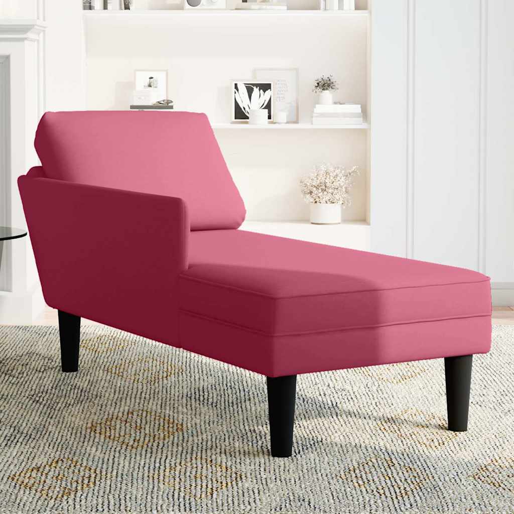 Chaise longue met kussen en rechterarmleuning fluweel wijnrood is nu te koop bij PeponiXL, paradijselijk wonen!