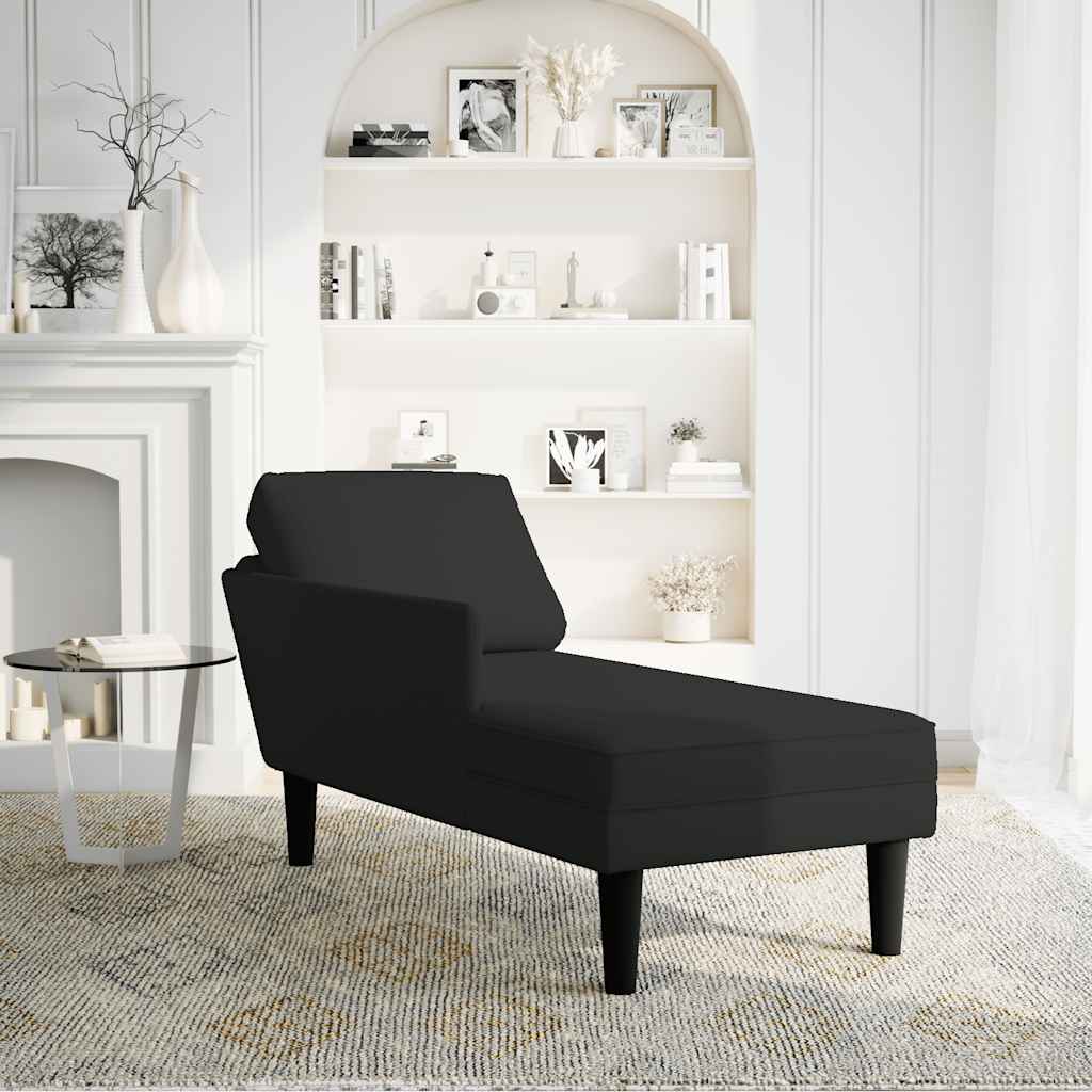 Chaise longue met kussen en rechterarmleuning fluweel zwart is nu te koop bij PeponiXL, paradijselijk wonen!