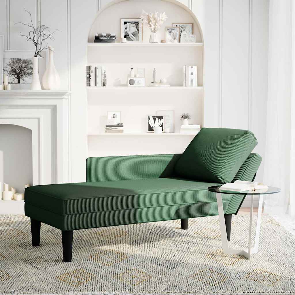 Chaise longue met kussen corduroy stof donkergroen is nu te koop bij PeponiXL, paradijselijk wonen!