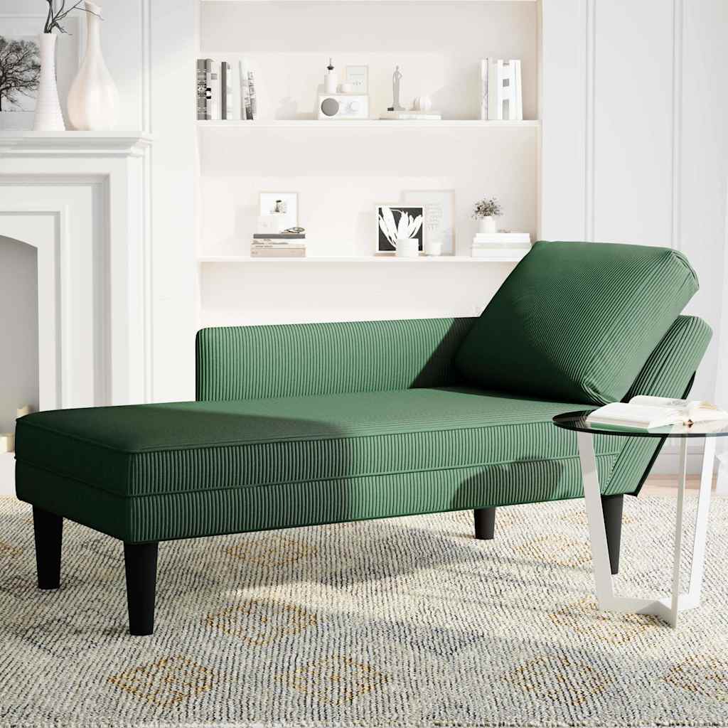 Chaise longue met kussen corduroy stof donkergroen is nu te koop bij PeponiXL, paradijselijk wonen!