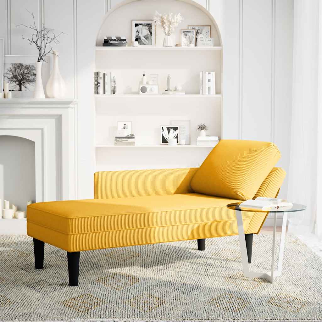 Chaise longue met kussen corduroy stof lichtgeel is nu te koop bij PeponiXL, paradijselijk wonen!