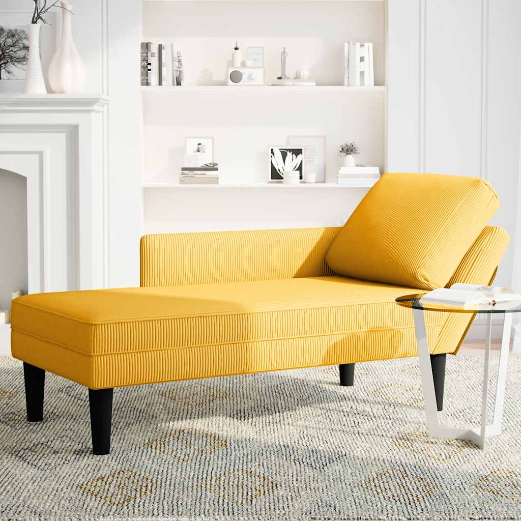 Chaise longue met kussen corduroy stof lichtgeel is nu te koop bij PeponiXL, paradijselijk wonen!