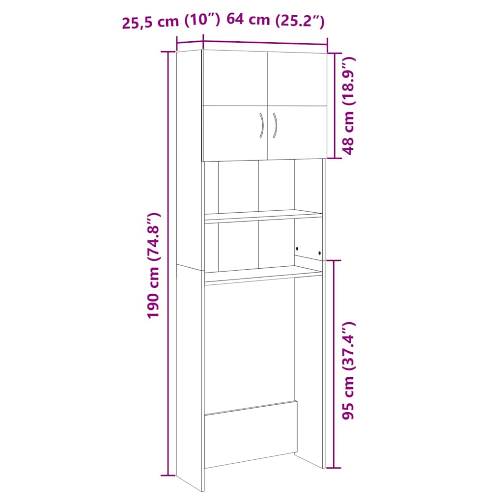 Wasmachinekast 64x25,5x190 cm bewerkt hout sonoma eikenkleurig is nu te koop bij PeponiXL, paradijselijk wonen!