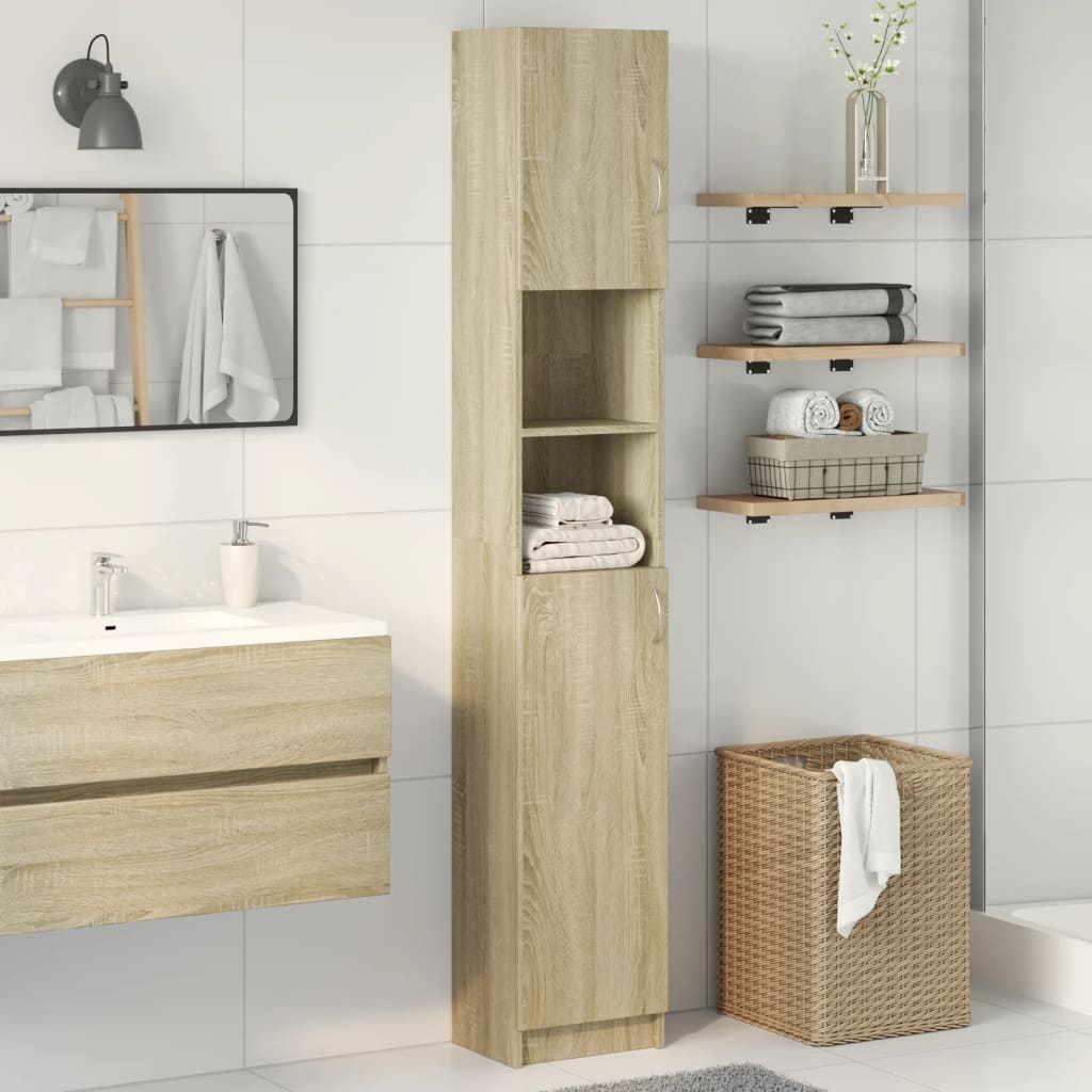 Badkamerkast 32x25,5x190 cm spaanplaat sonoma eikenkleurig is nu te koop bij PeponiXL, paradijselijk wonen!