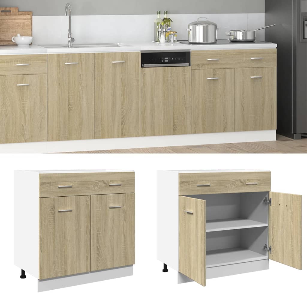Onderkast met lade Lyon 80x46x81,5 cm bewerkt hout sonoma eikenkleurig is nu te koop bij PeponiXL, paradijselijk wonen!