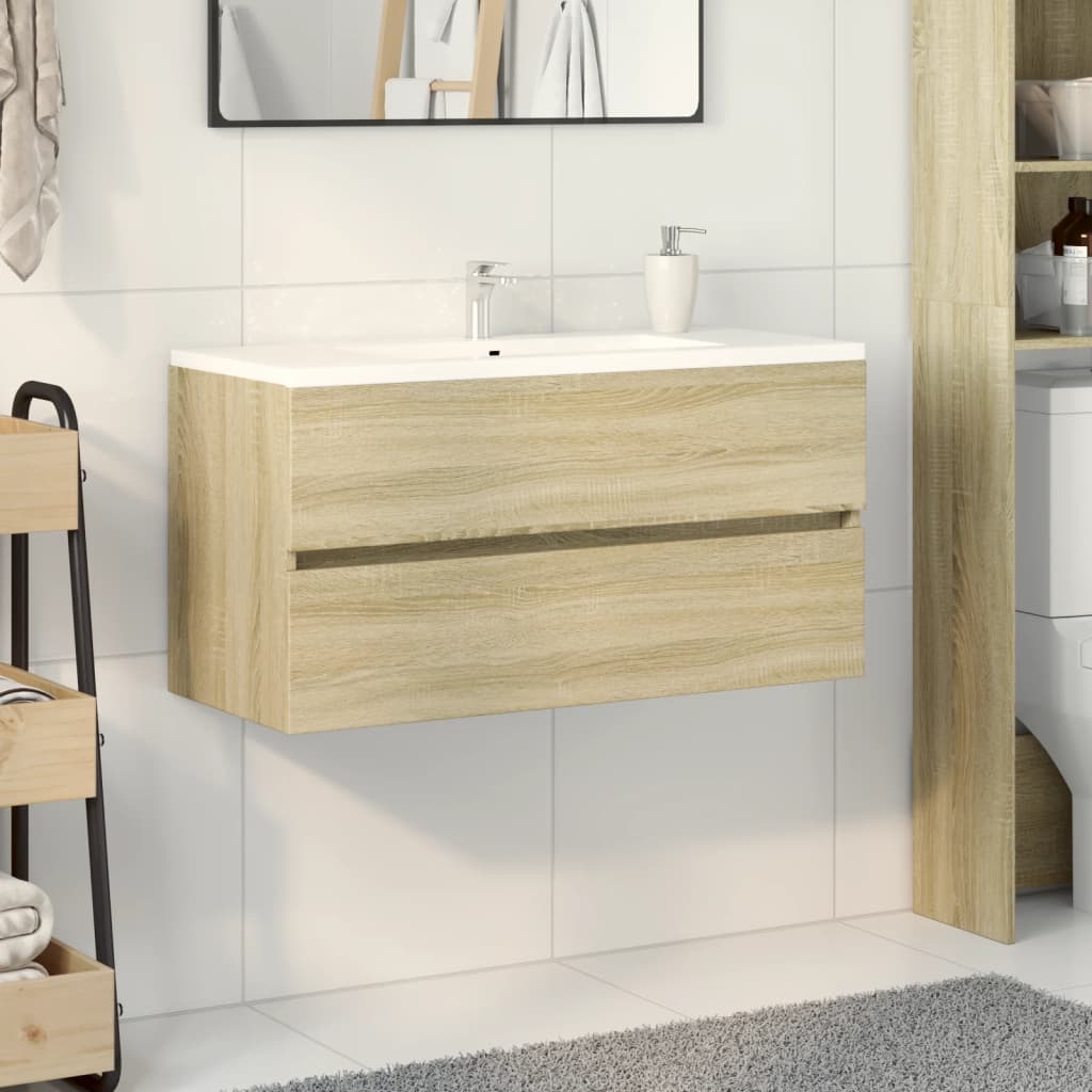 Wastafelkast 90x38,5x45 cm spaanplaat sonoma eikenkleurig is nu te koop bij PeponiXL, paradijselijk wonen!