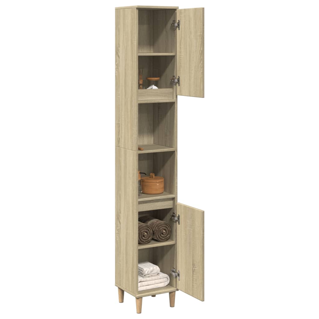 Badkamerkast 30x30x190 cm bewerkt hout sonoma eikenkleurig is nu te koop bij PeponiXL, paradijselijk wonen!