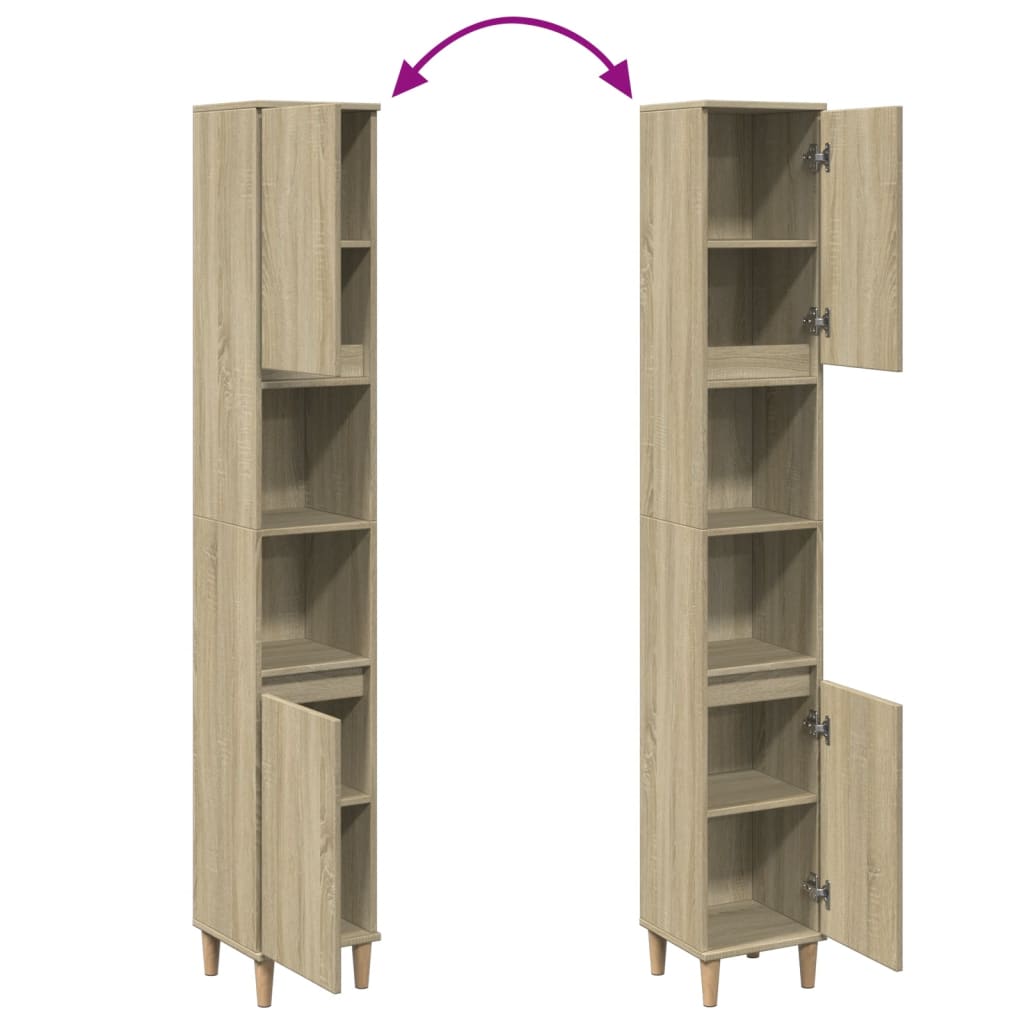 Badkamerkast 30x30x190 cm bewerkt hout sonoma eikenkleurig is nu te koop bij PeponiXL, paradijselijk wonen!