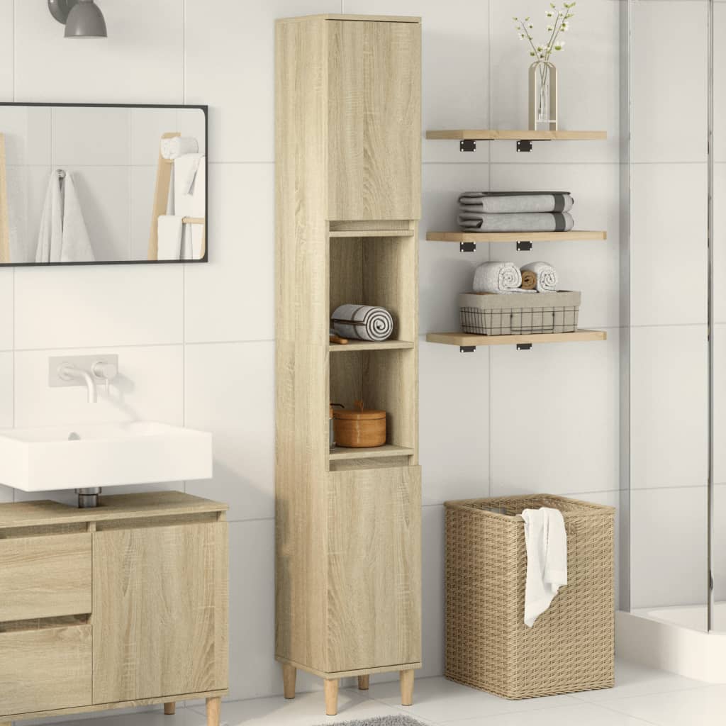Badkamerkast 30x30x190 cm bewerkt hout sonoma eikenkleurig is nu te koop bij PeponiXL, paradijselijk wonen!
